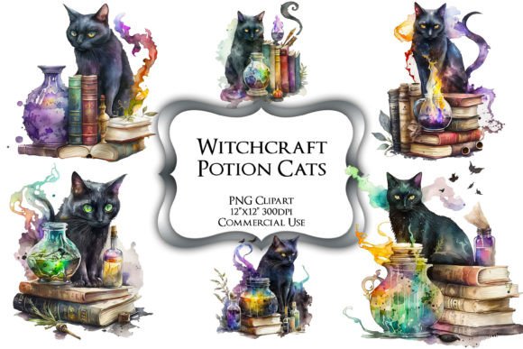 Download Watercolor Witchcraft Cats PNG Clipart - Witchcraft Collection